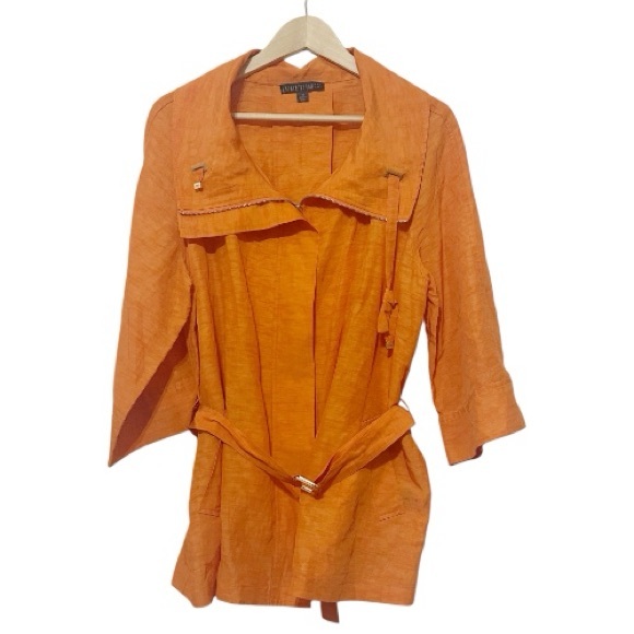 Lafayette 148 New York Orange Belted Linen Blend Zippered Jacket - Size 14 - Picture 1 of 6